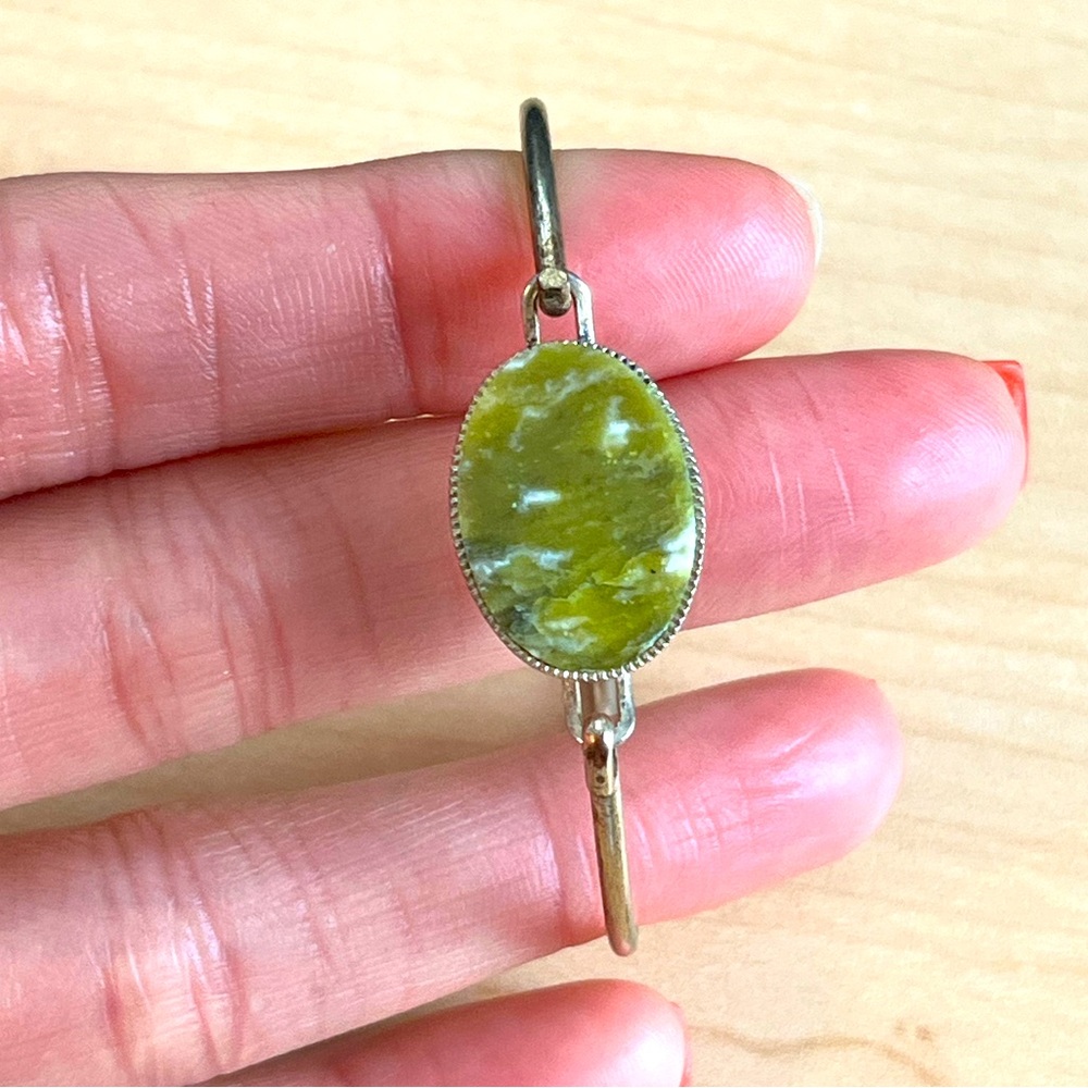 NEPHRITE JADE silver tone crystal bracelet